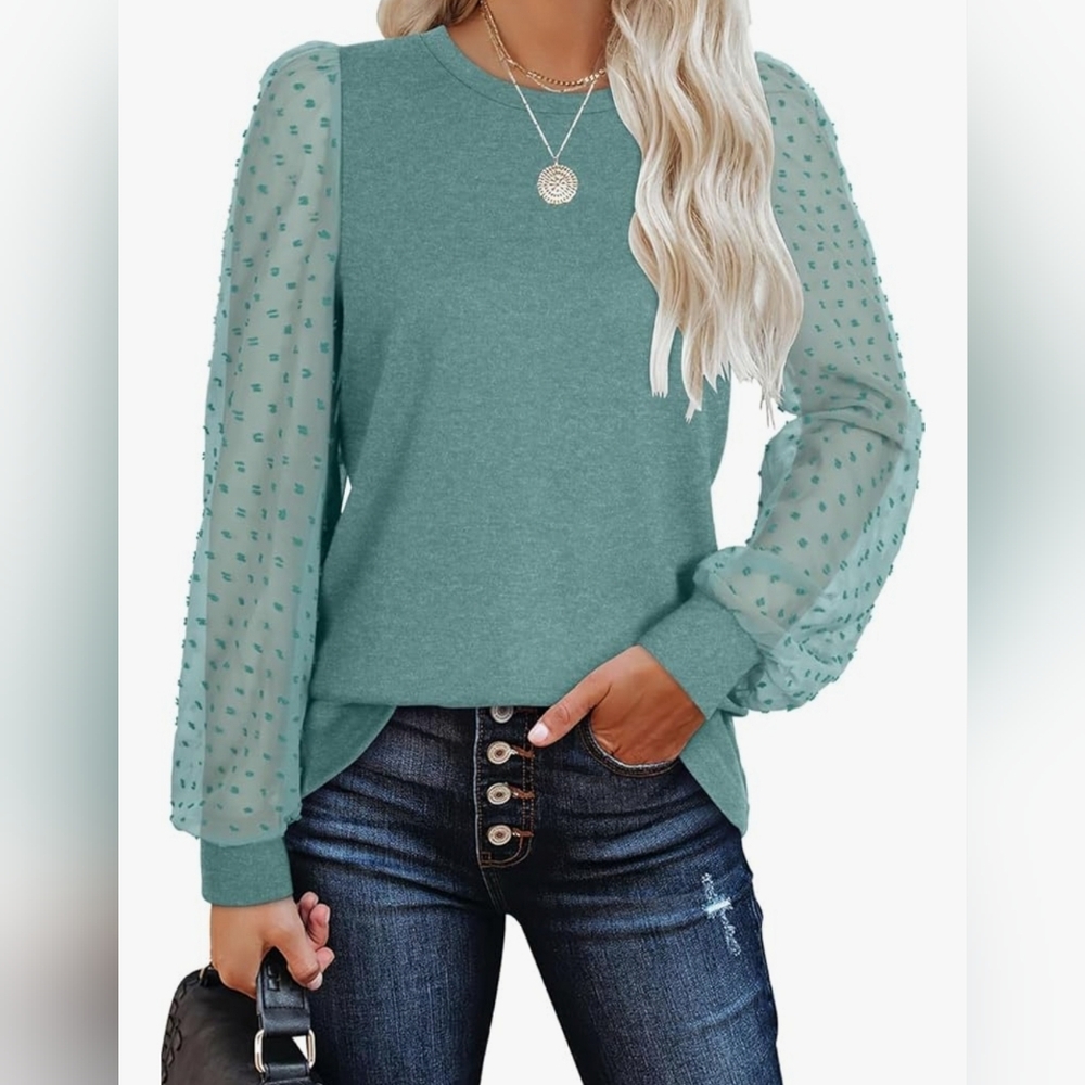 Elegant Teal Long Sleeve Women's Top